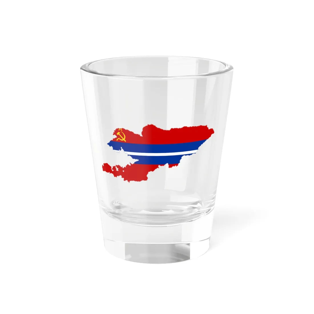 Flag map of the Kirghiz SSR 1952-1991 Flag map of Kyrgyzstan 19911992 (Kyrgyzstan) Shot Glass 1.5oz 1.5oz - Go Mug Yourself