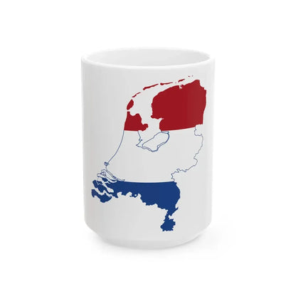 Flag-map of the Netherlands (Netherlands) White Coffee Mug 15oz - Go Mug Yourself