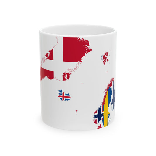 Flag map of the Nordic countries (Denmark) White Coffee Mug-11oz-Go Mug Yourself