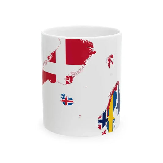 Flag map of the Nordic countries (Denmark) White Coffee Mug 11oz - Go Mug Yourself