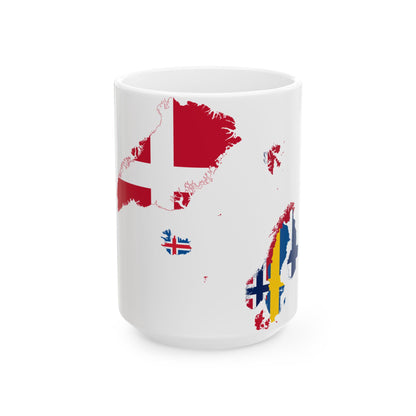 Flag map of the Nordic countries (Denmark) White Coffee Mug-15oz-Go Mug Yourself