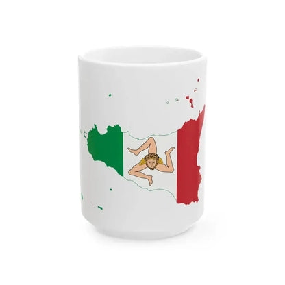 Flag map of the Sicilian Kingdom 1848-1849 (Italy) White Coffee Mug 15oz - Go Mug Yourself