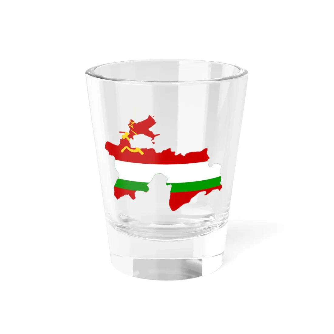 Flag map of the Tajik SSR 1953-1991 Flag map of Tajikistan 19911992 (Tajikistan) Shot Glass 1.5oz 1.5oz - Go Mug Yourself