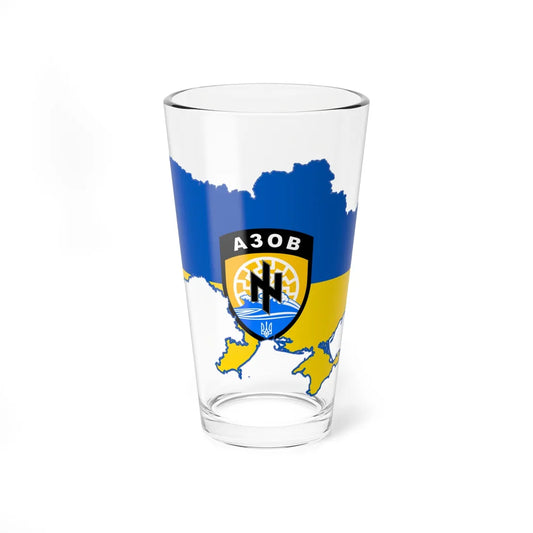 Flag map of Ukraine with the emblem of the Azov Battalion (Ukraine) Pint Glass 16oz 16oz - Go Mug Yourself