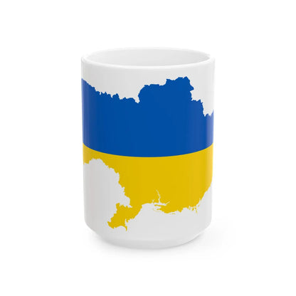 Flag map of Ukraine without Crimea 2014-2022 (Ukraine) White Coffee Mug 15oz - Go Mug Yourself