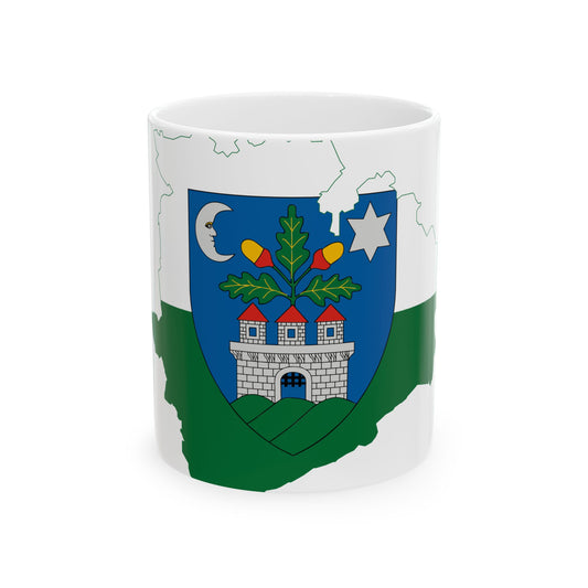 Flag-map of Veszprem County (Hungary) White Coffee Mug-11oz-Go Mug Yourself