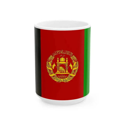 Flag of Afghanistan 2002-2004 variant with golden arms (Afghanistan) White Coffee Mug 15oz - Go Mug Yourself