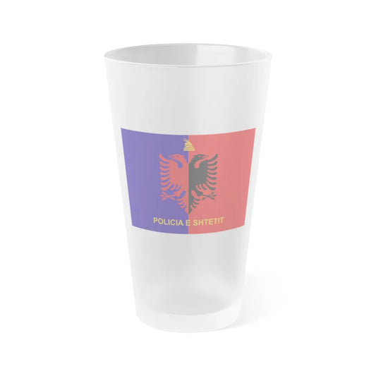 Flag of Albanian State Police - Frosted Pint Glass 16oz-16oz-Frosted-Go Mug Yourself