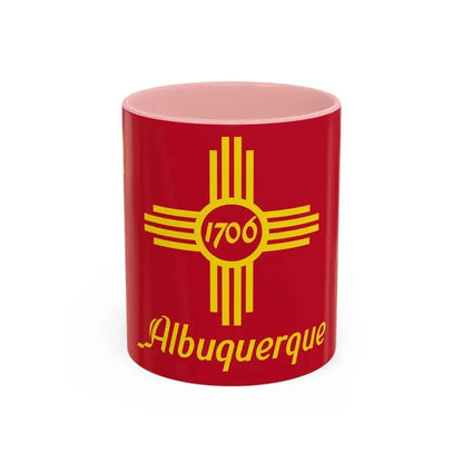 Flag of Albuquerque, New Mexico - Accent Coffee Mug 11oz Pink 11oz - Go Mug Yourself