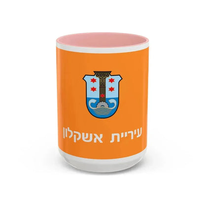 Flag of Ashkelon Israel - Accent Coffee Mug 15oz Pink - Go Mug Yourself