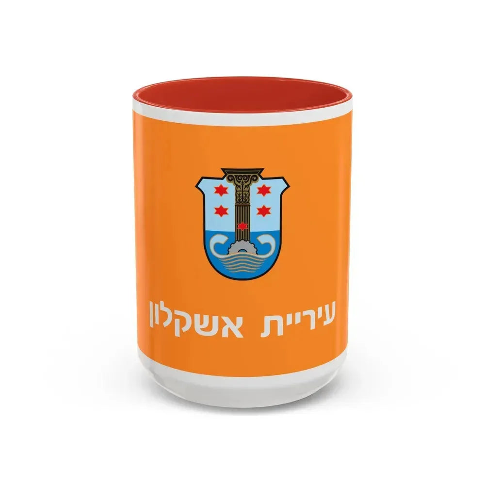 Flag of Ashkelon Israel - Accent Coffee Mug 15oz Red - Go Mug Yourself