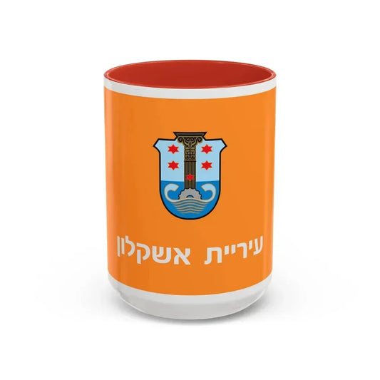 Flag of Ashkelon Israel - Accent Coffee Mug 15oz Red - Go Mug Yourself