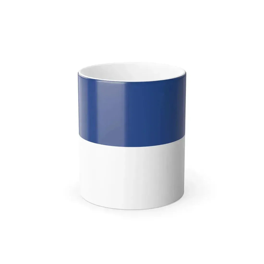 Flat design with a navy blue top half over a white bottom half, a plain bicolour with no emblem or lettering.