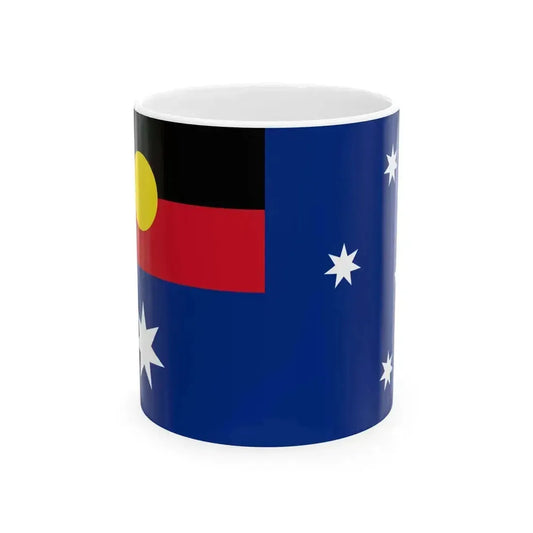 Flag of Australia with Aboriginal flag replacing Union flag (Australia) White Coffee Mug 11oz - Go Mug Yourself