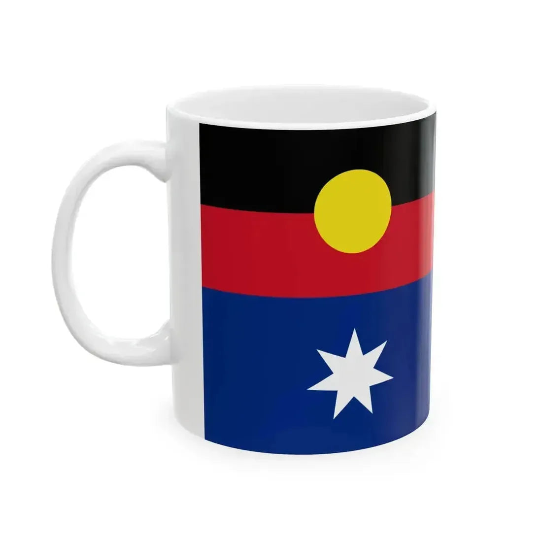 Flag of Australia with Aboriginal flag replacing Union flag (Australia) White Coffee Mug - Go Mug Yourself