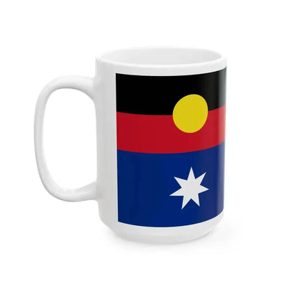 Flag of Australia with Aboriginal flag replacing Union flag (Australia) White Coffee Mug - Go Mug Yourself