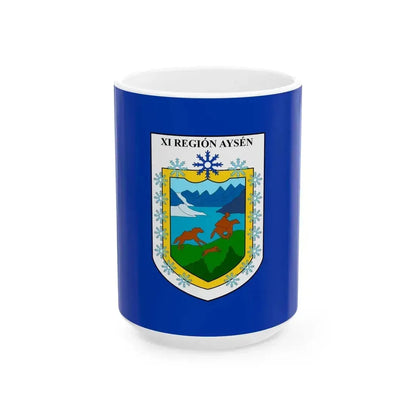 Flag of Aysen Chile blue version (Chile) White Coffee Mug 15oz - Go Mug Yourself