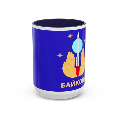Flag of Baikonur Kazakhstan - Accent Coffee Mug 15oz Navy - Go Mug Yourself