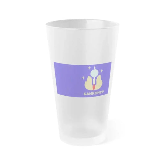 Flag of Baikonur Kazakhstan - Frosted Pint Glass 16oz 16oz Frosted - Go Mug Yourself