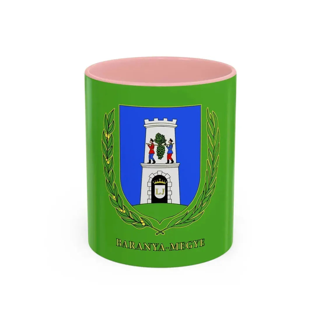Flag of Baranya County Hungary - Accent Coffee Mug 11oz Pink - Go Mug Yourself