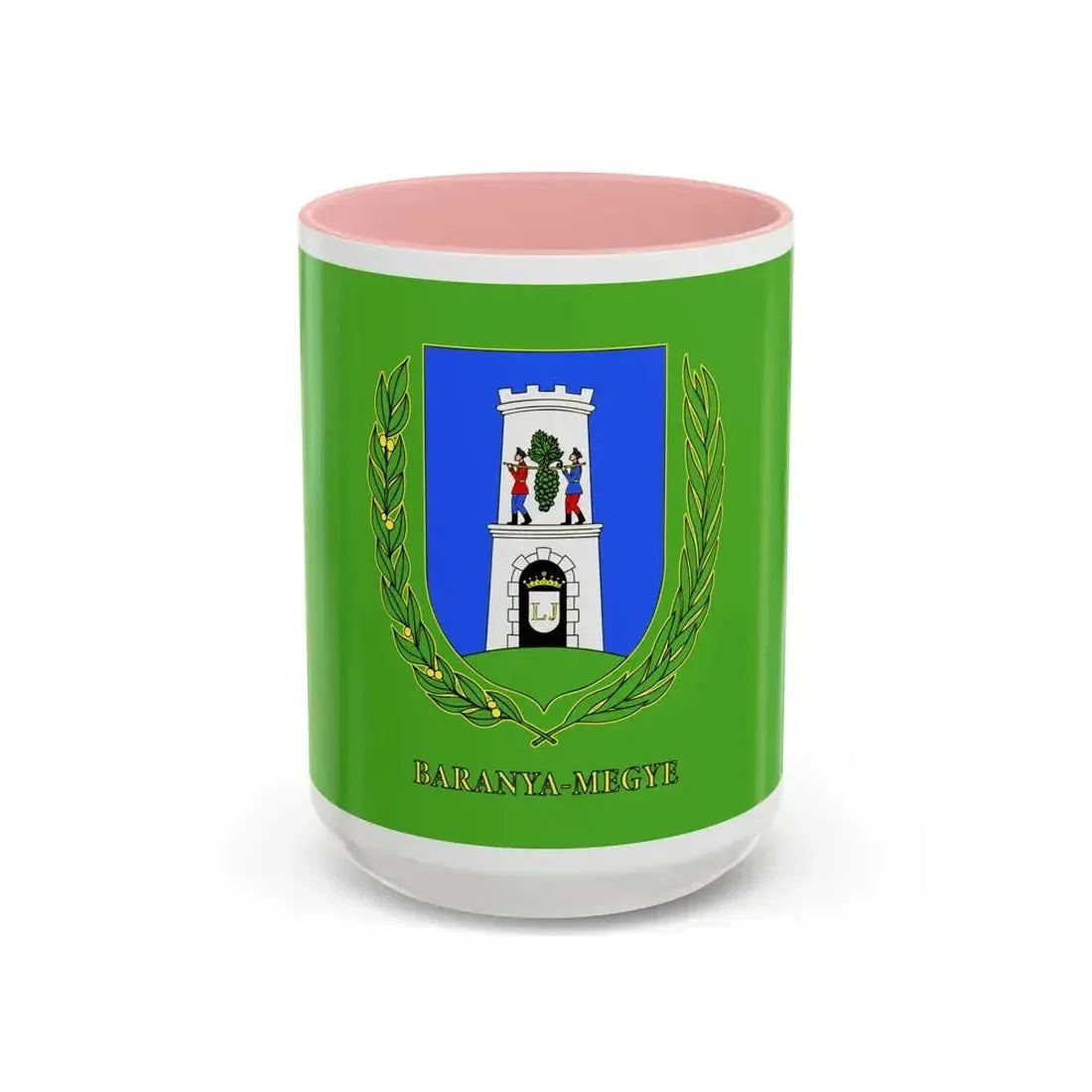 Flag of Baranya County Hungary - Accent Coffee Mug 15oz Pink - Go Mug Yourself