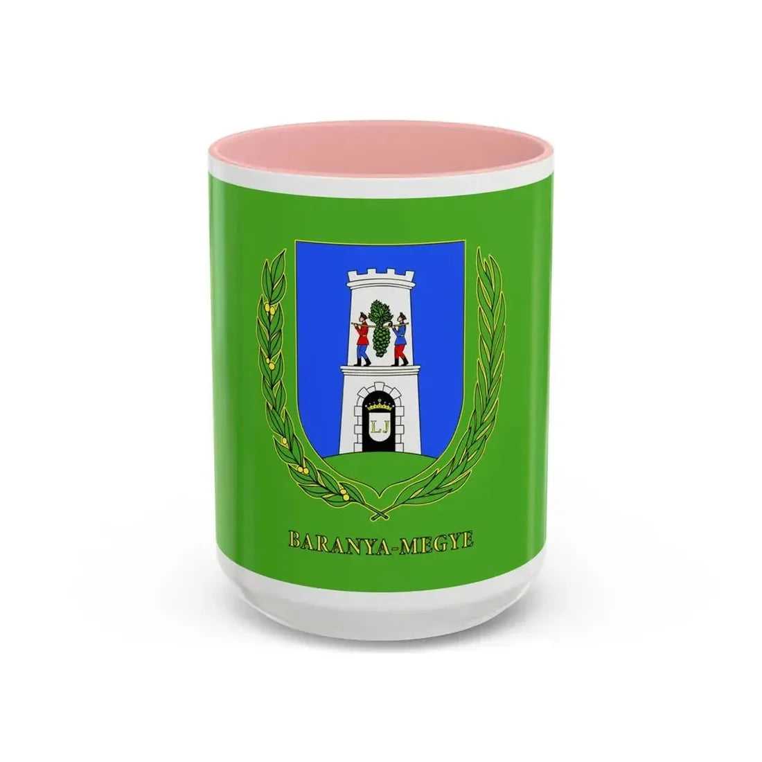Flag of Baranya County Hungary - Accent Coffee Mug 15oz Pink - Go Mug Yourself