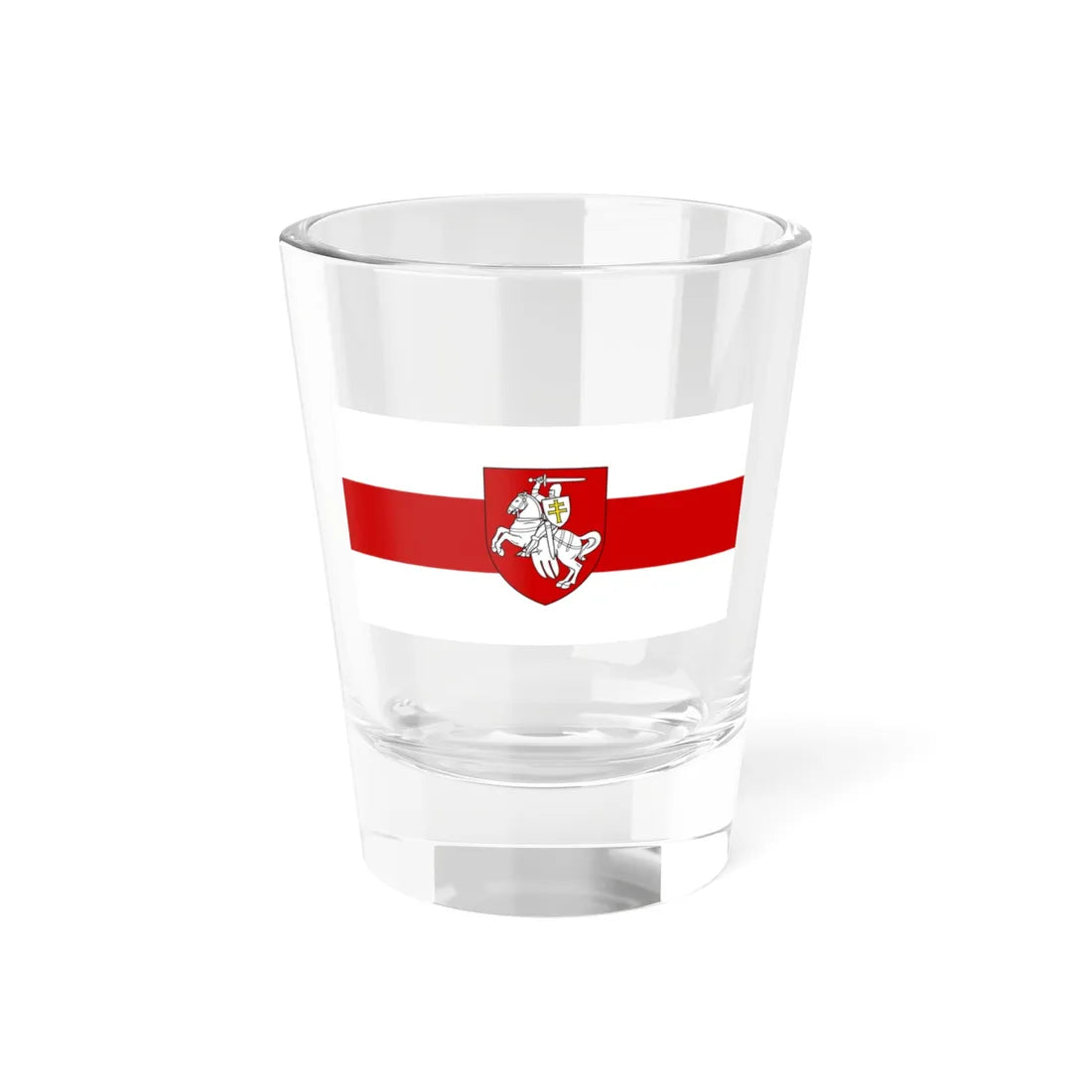 Flag of Belarus 1918 1991-1995 with historic coat of arms (Belarus) (Coat of Arms) Shot Glass 1.5oz 1.5oz - Go Mug Yourself