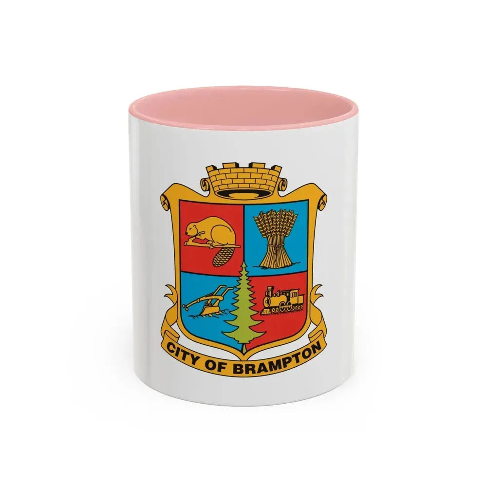 Flag of Brampton Canada - Accent Coffee Mug 11oz Pink - Go Mug Yourself