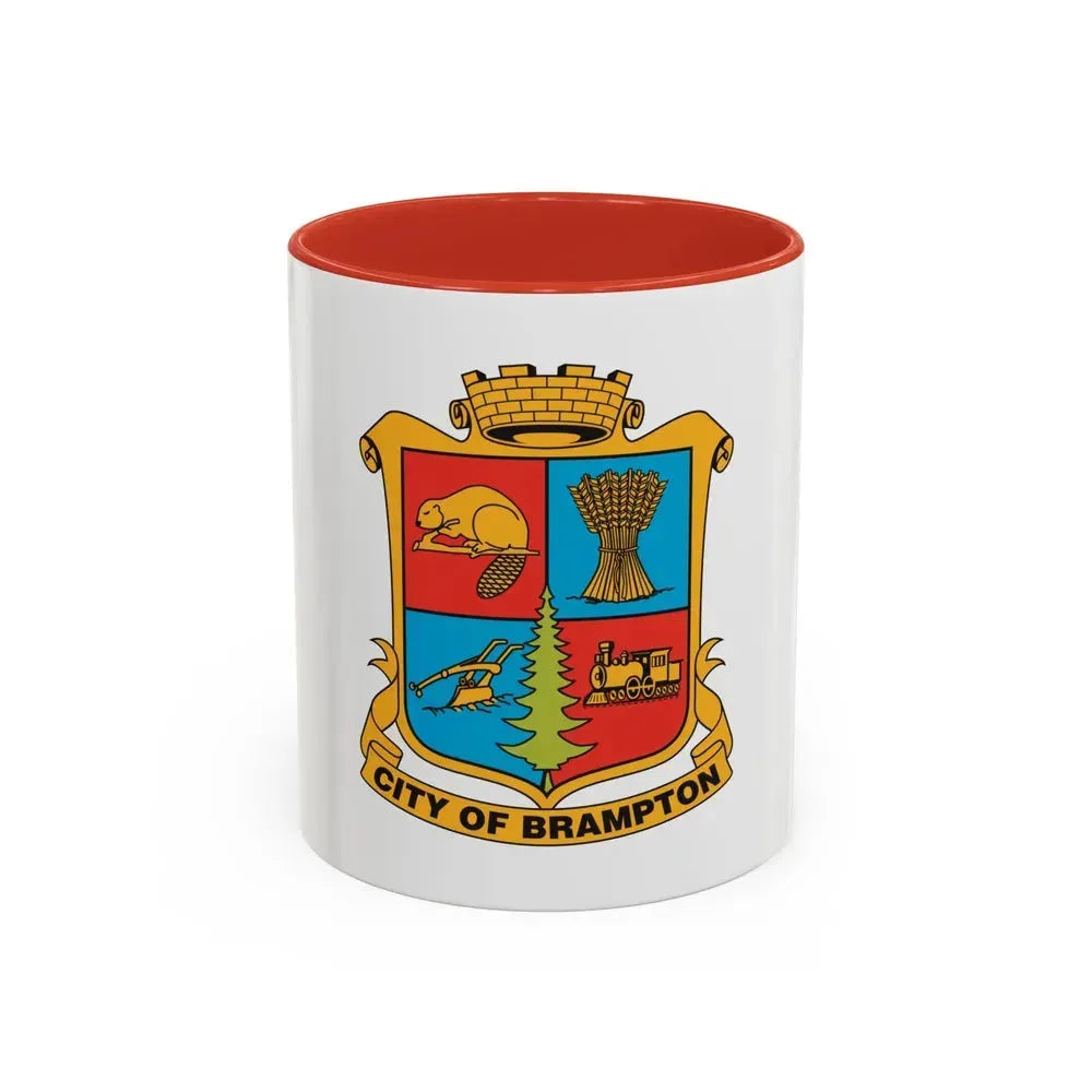 Flag of Brampton Canada - Accent Coffee Mug 11oz Red - Go Mug Yourself