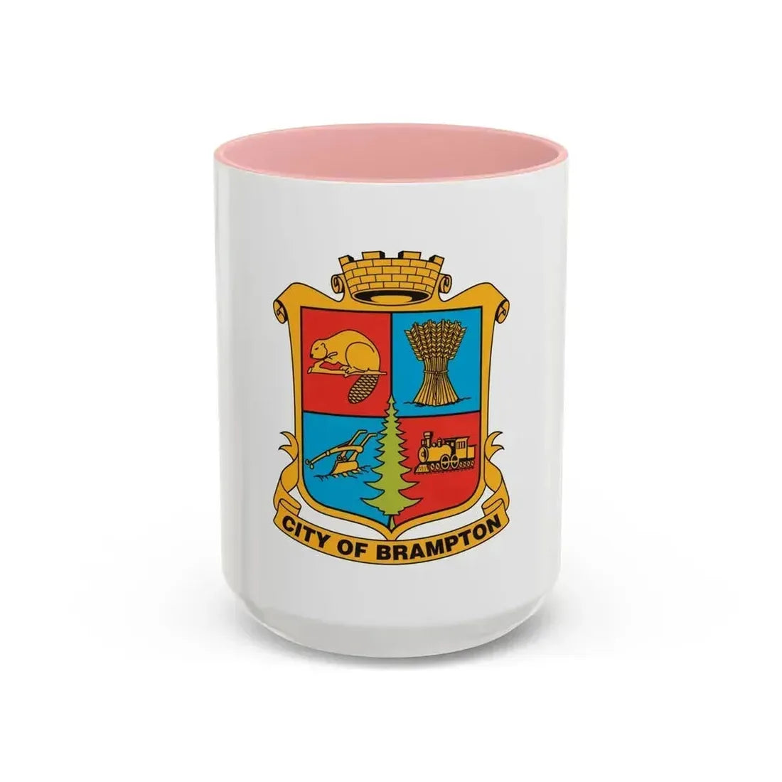 Flag of Brampton Canada - Accent Coffee Mug 15oz Pink - Go Mug Yourself