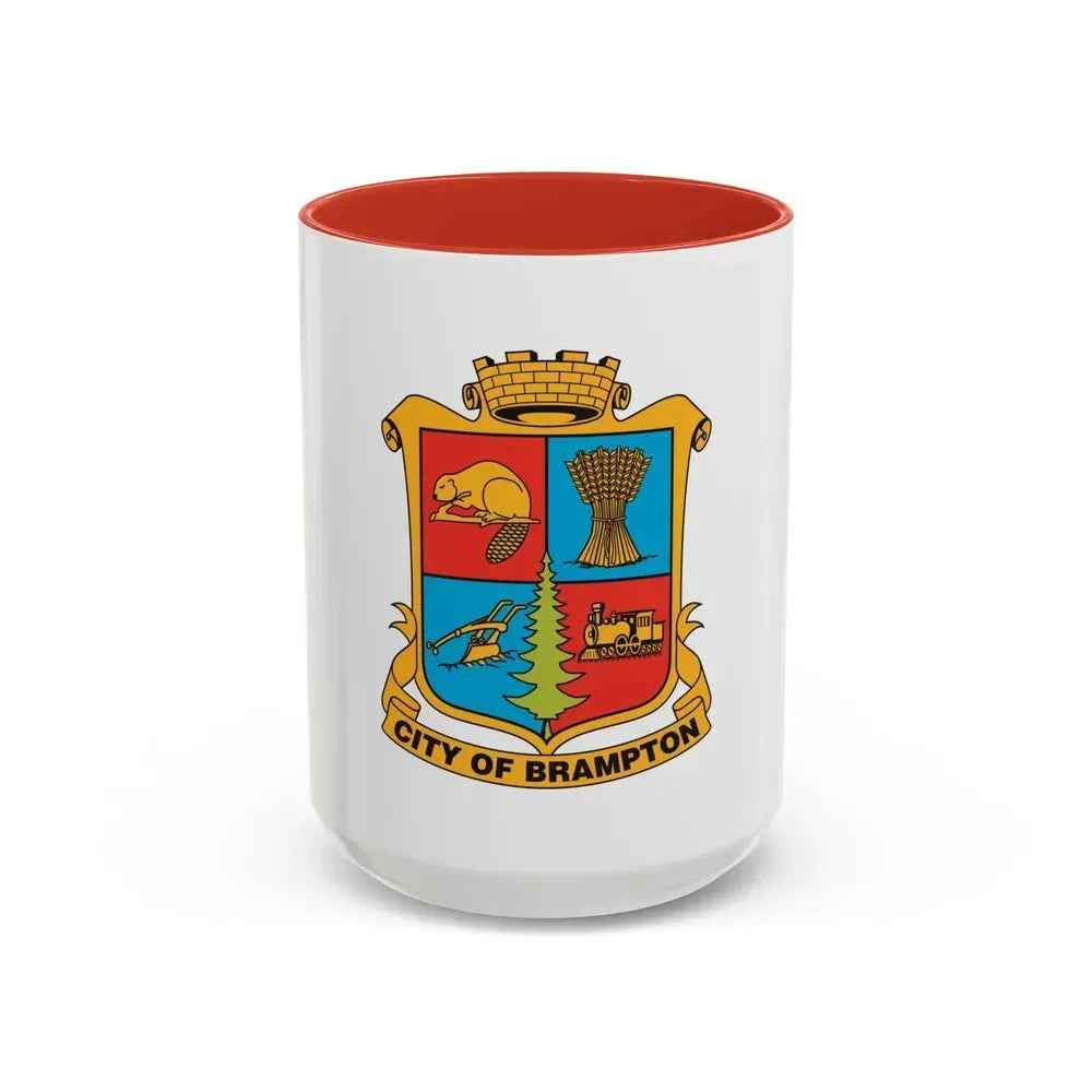 Flag of Brampton Canada - Accent Coffee Mug 15oz Red - Go Mug Yourself