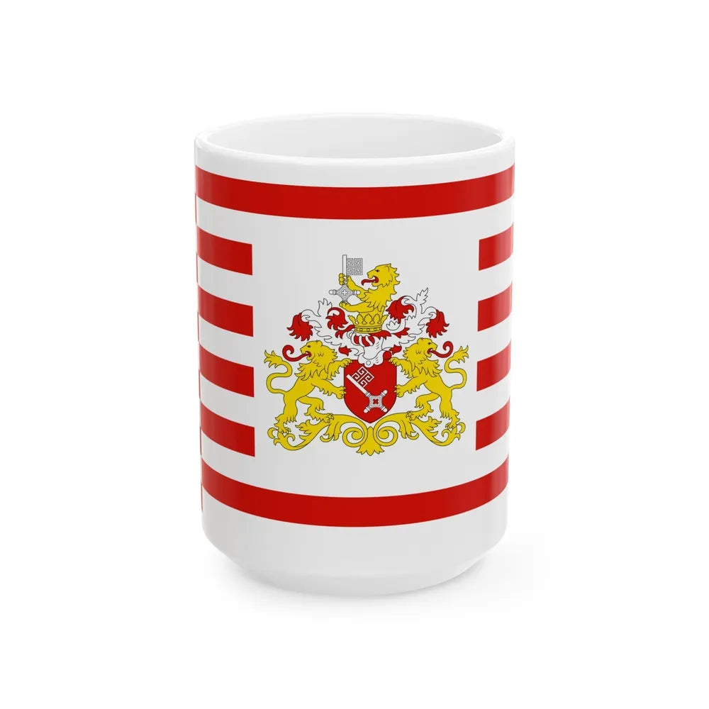 Flag of Bremen with flag arms Germany - White Coffee Mug-15oz-Go Mug Yourself