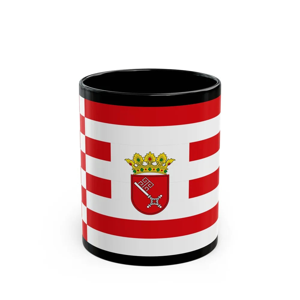 Flag of Bremen with middle arms Germany - Black Coffee Mug-11oz-Go Mug Yourself