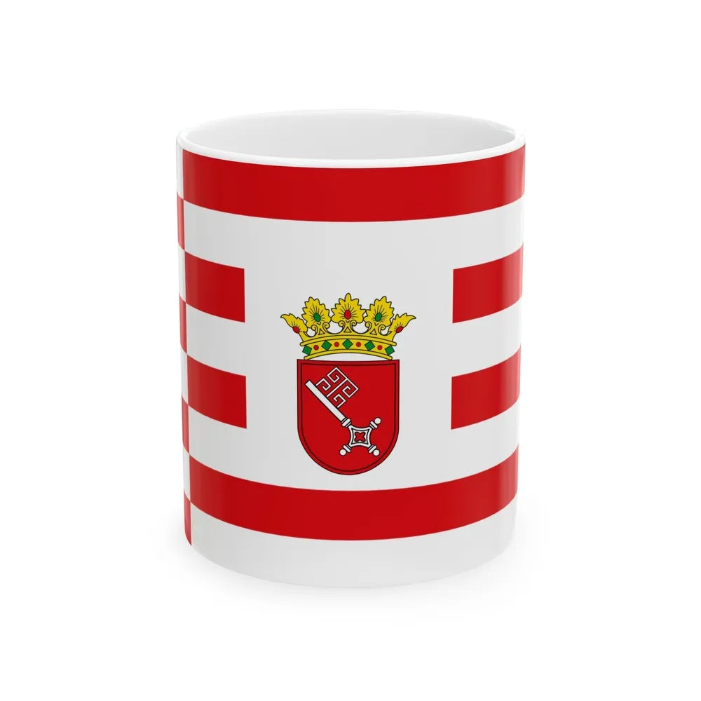 Flag of Bremen with middle arms Germany - White Coffee Mug-11oz-Go Mug Yourself