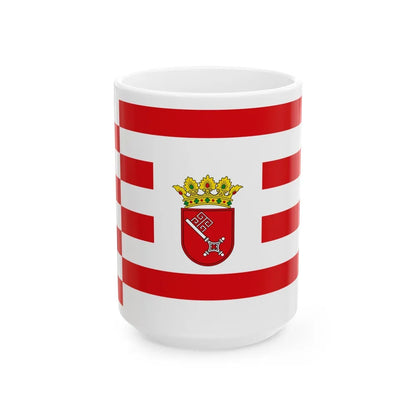 Flag of Bremen with middle arms Germany - White Coffee Mug-15oz-Go Mug Yourself