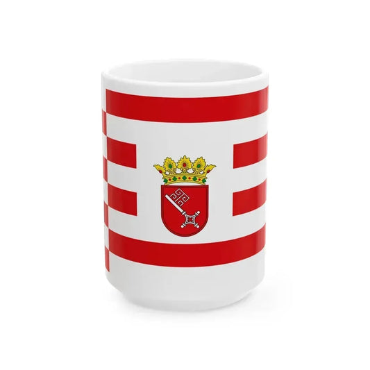 Flag of Bremen with middle arms Germany - White Coffee Mug 15oz - Go Mug Yourself