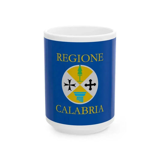 Flag of Calabria Italy - White Coffee Mug 15oz - Go Mug Yourself