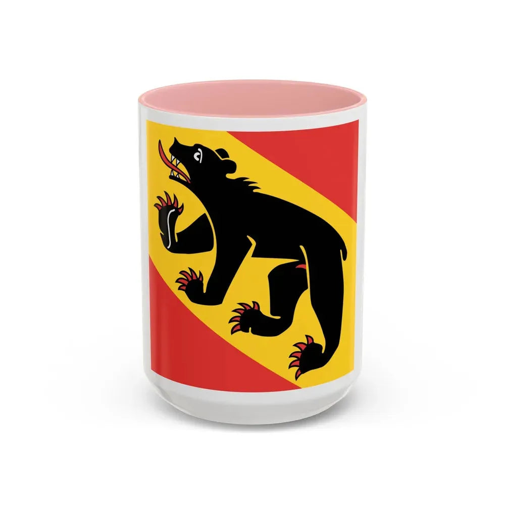 Flag of Canton of Bern Switzerland - Accent Coffee Mug 15oz Pink - Go Mug Yourself