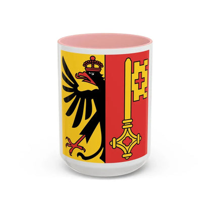 Flag of Canton of Geneva Switzerland - Accent Coffee Mug 15oz Pink - Go Mug Yourself