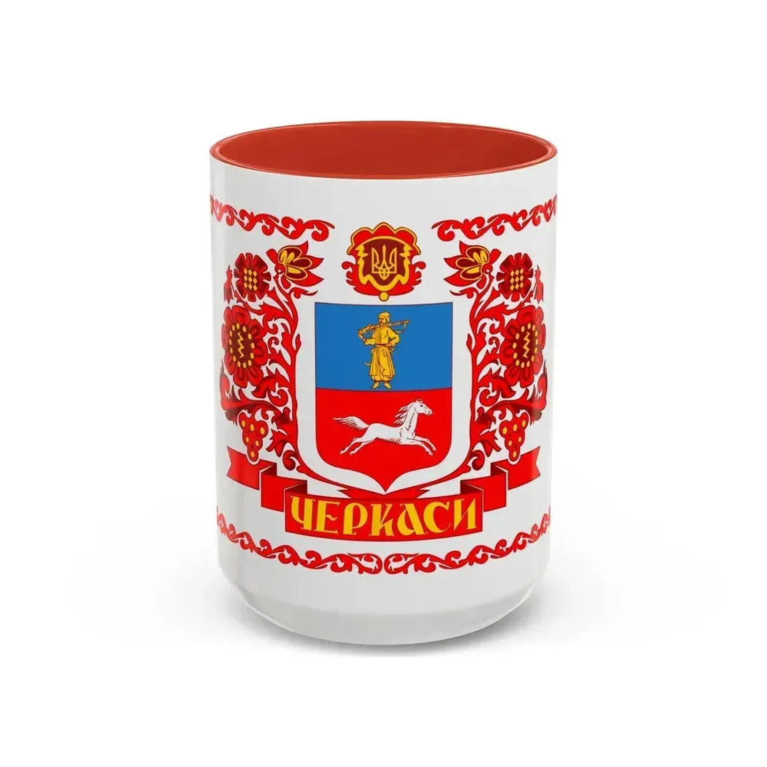 Flag of Cherkasy Ukraine - Accent Coffee Mug 11oz Red - Go Mug Yourself