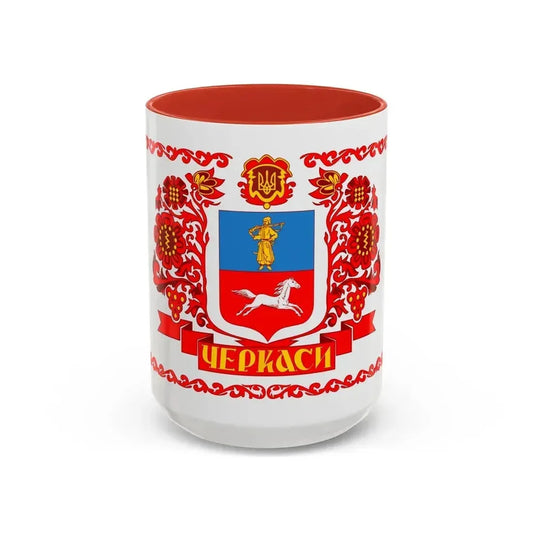 Flag of Cherkasy Ukraine - Accent Coffee Mug 11oz Red - Go Mug Yourself