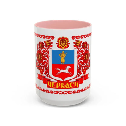 Flag of Cherkasy Ukraine - Accent Coffee Mug 15oz Pink - Go Mug Yourself