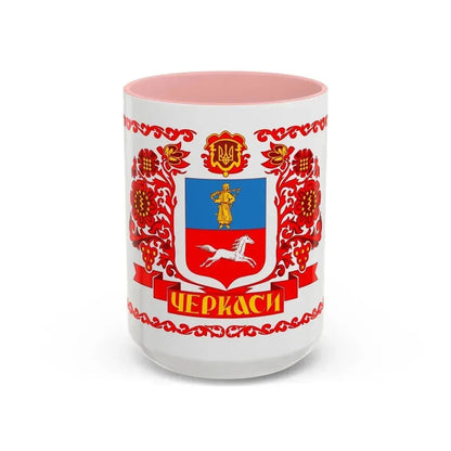 Flag of Cherkasy Ukraine - Accent Coffee Mug 15oz Pink - Go Mug Yourself