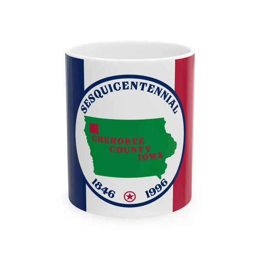 Flag of Cherokee County Iowa Sesquicentennial (United States) White Coffee Mug 11oz - Go Mug Yourself