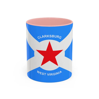 Flag of Clarksburg, West Virginia - Accent Coffee Mug 11oz-Pink-11oz-Go Mug Yourself