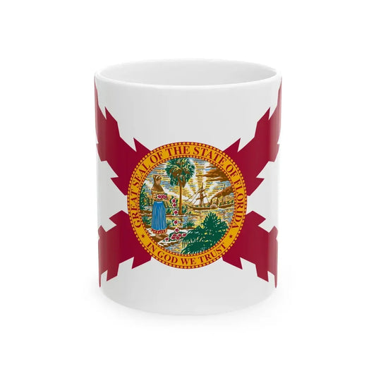 Flag of Cross of Burgundy with the Seal of Florida alternative version (United States) White Coffee Mug 11oz - Go Mug Yourself