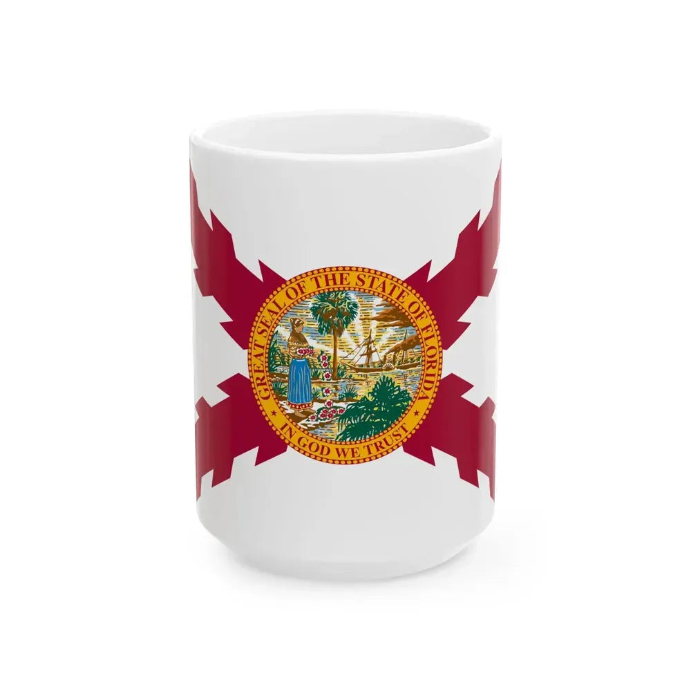 Flag of Cross of Burgundy with the Seal of Florida alternative version (United States) White Coffee Mug 15oz - Go Mug Yourself