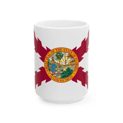 Flag of Cross of Burgundy with the Seal of Florida alternative version (United States) White Coffee Mug 15oz - Go Mug Yourself