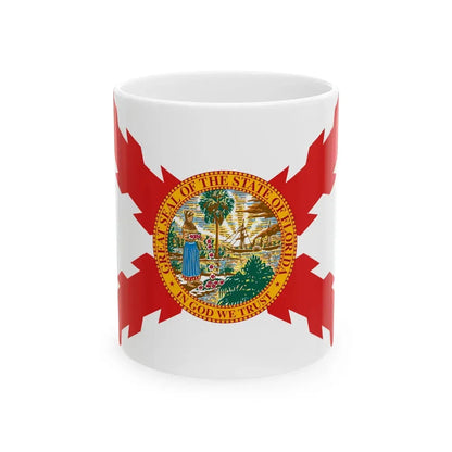 Flag of Cross of Burgundy with the Seal of Florida (United States) White Coffee Mug 11oz - Go Mug Yourself