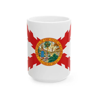 Flag of Cross of Burgundy with the Seal of Florida (United States) White Coffee Mug 15oz - Go Mug Yourself